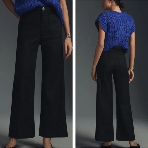 Anthropologie 30 Colette Wide Leg Ankle Pants Black Linen Office Career Business - Picture 4 of 9